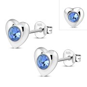 Sapphire CZ Heart Silver Stud Earrings, e416st